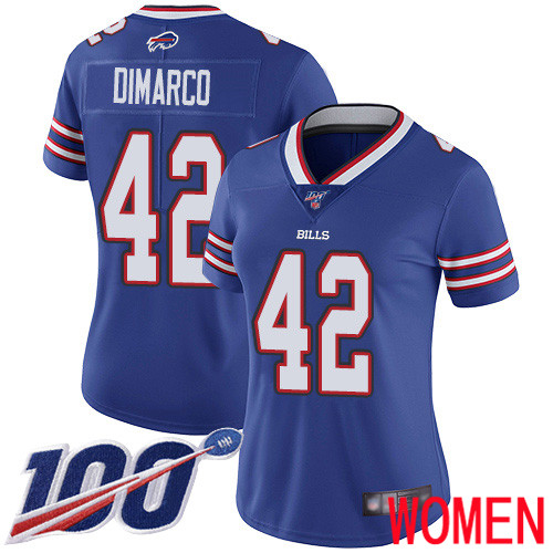 Women Buffalo Bills 42 Patrick DiMarco Royal Blue Team Color Vapor Untouchable Limited Player 100th Season NFL Jersey